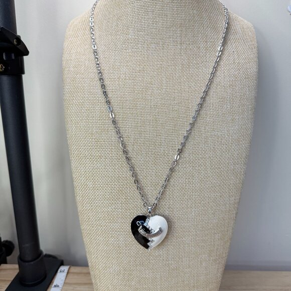 Juicy Couture Black & White Heart Pendant Necklace With Rhinestones On Silver - Picture 3 of 10